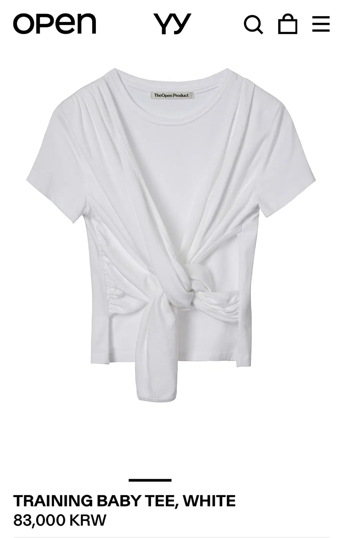 OPEN YY TRAINING BABY TEE, WHITE